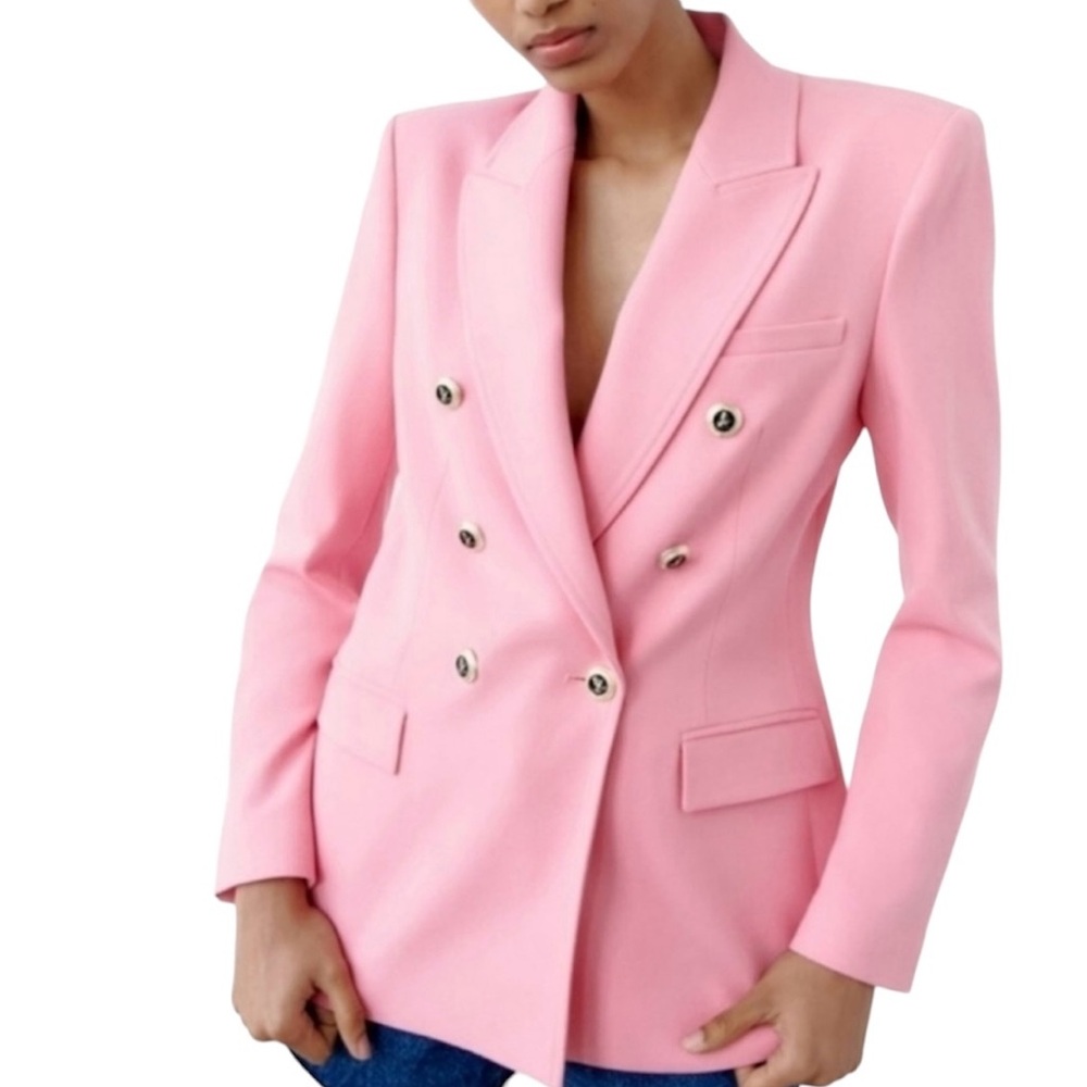 **SOLD** Zara NWT Double Breasted Tailored Blazer Pink Size M - Picture 1 of 10